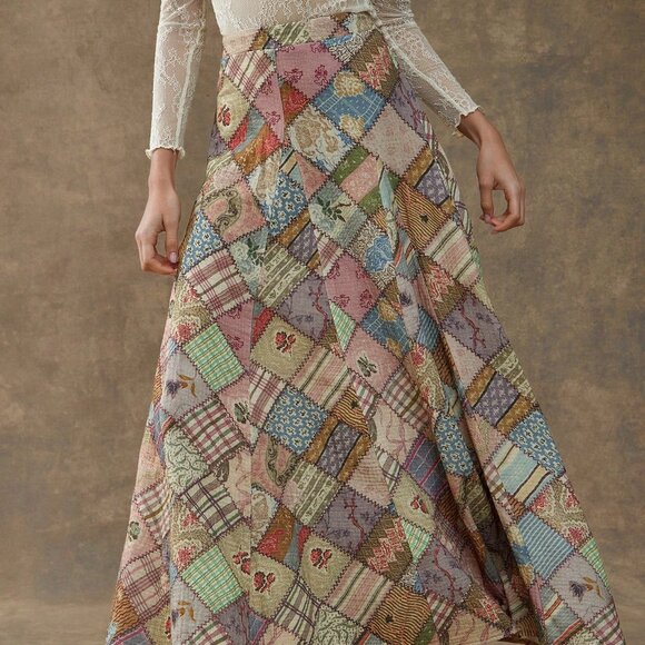 Multicolor Chic Women's Patchwork Print High Waist Godet Maxi Skirt - Picture 5 of 5